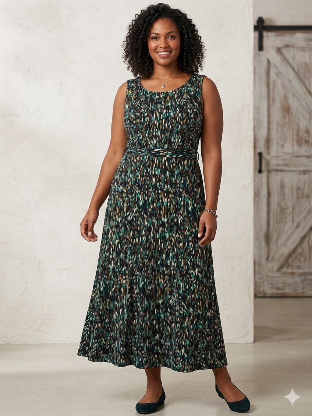 Jessica Howard Teal and Black Patterned Sleeveless Maxi Dress